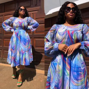 Big Round Neck Elegant Bubble Maxi Dress
