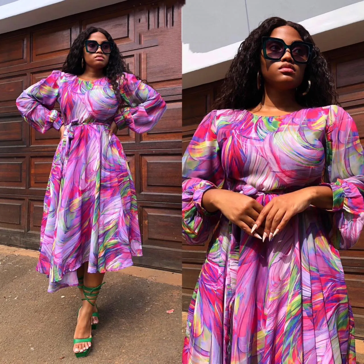 Big Round Neck Elegant Bubble Maxi Dress