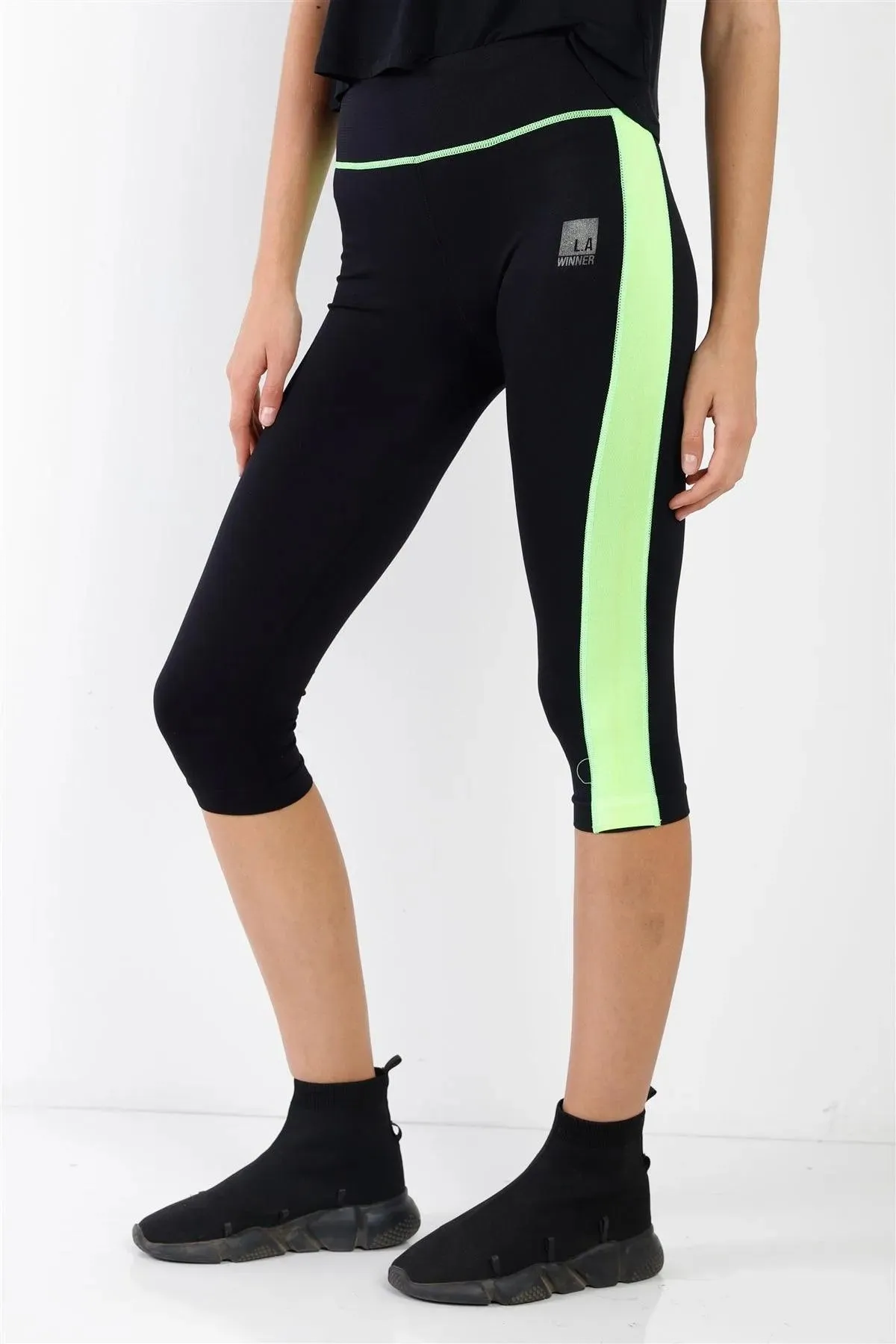 Black Green Contrast Stripe Active Sporty Leggings /5
