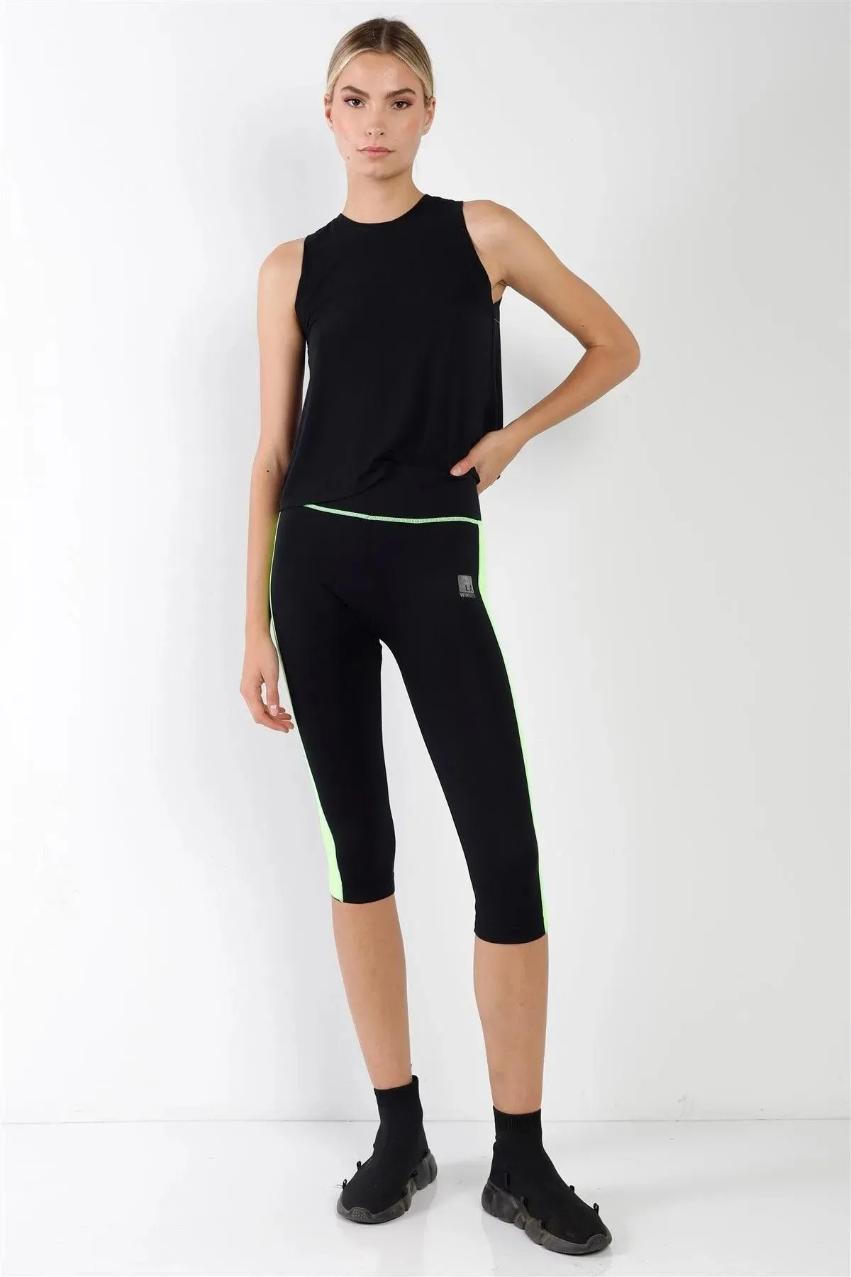 Black Green Contrast Stripe Active Sporty Leggings /5