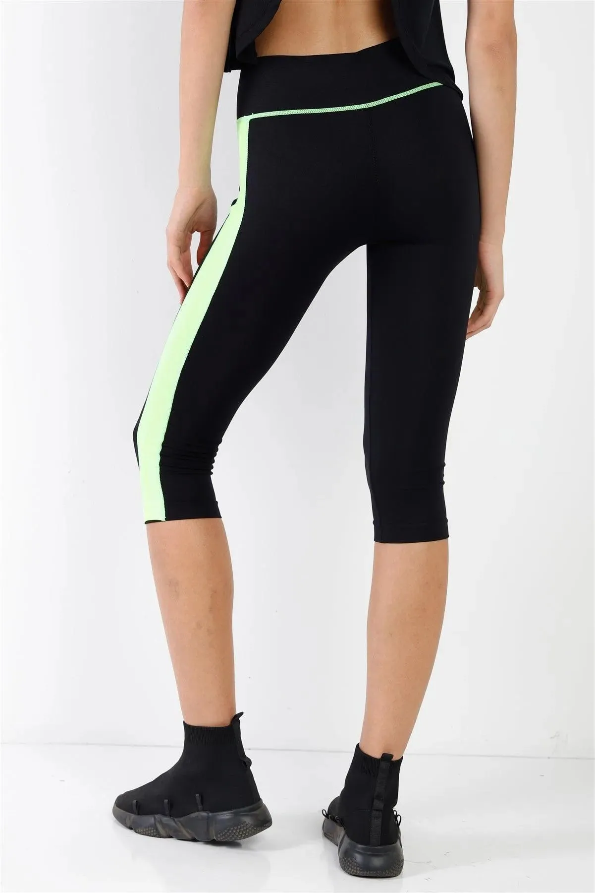 Black Green Contrast Stripe Active Sporty Leggings /5