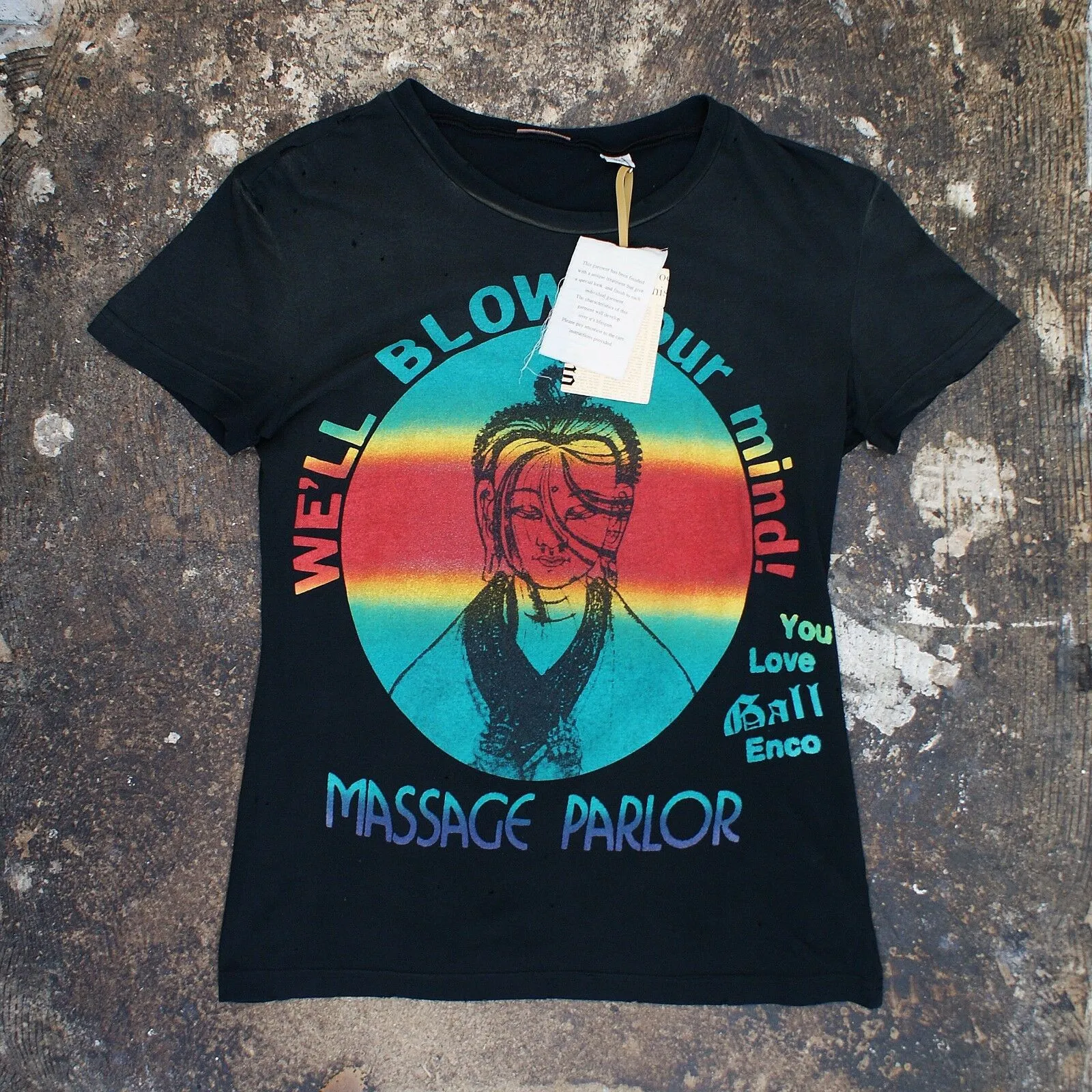 Buddhist Print Distressed T Shirt