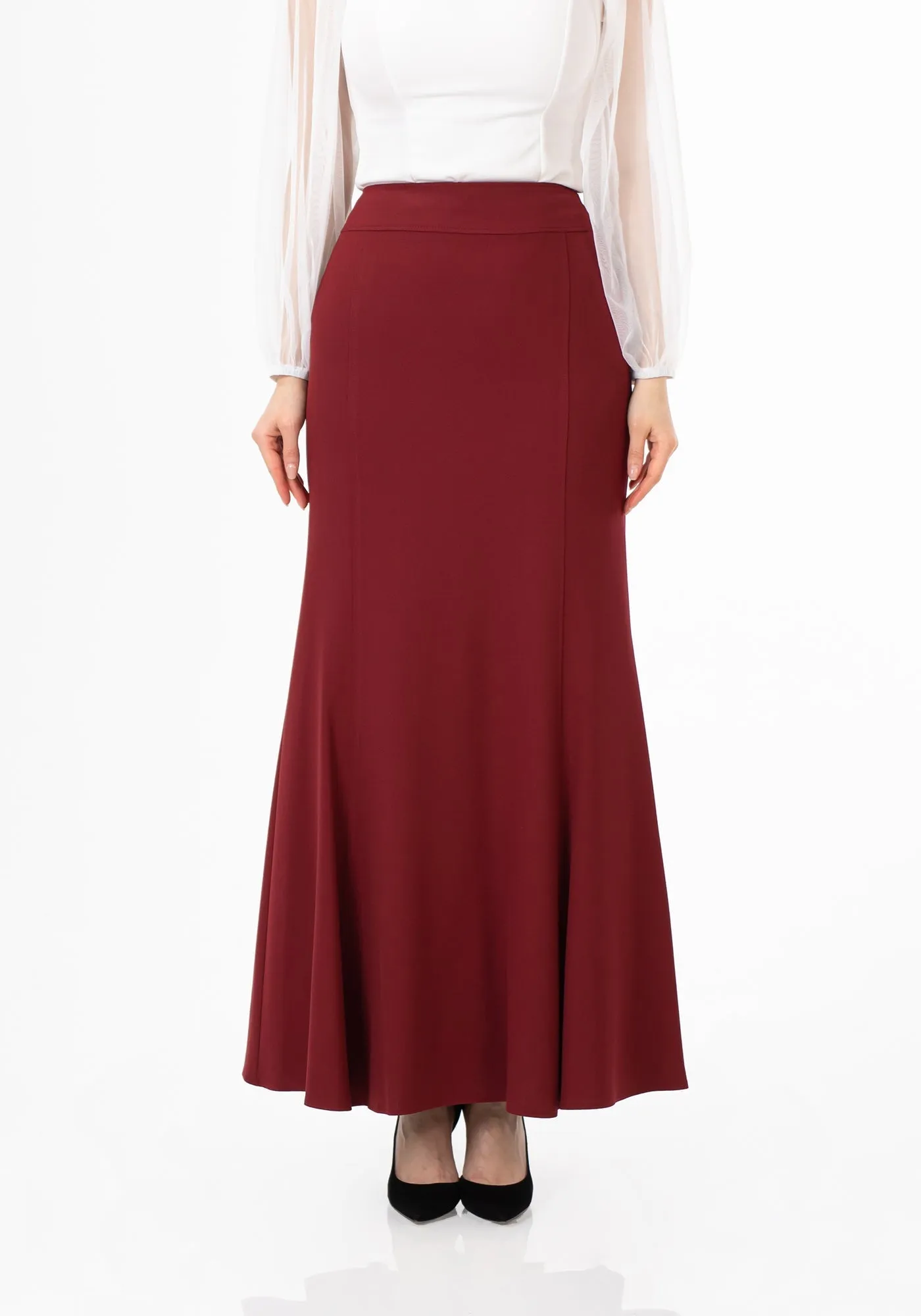 Burgundy Fishtail Maxi Skirt | Regular & Plus Size