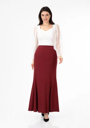 Burgundy Fishtail Maxi Skirt | Regular & Plus Size