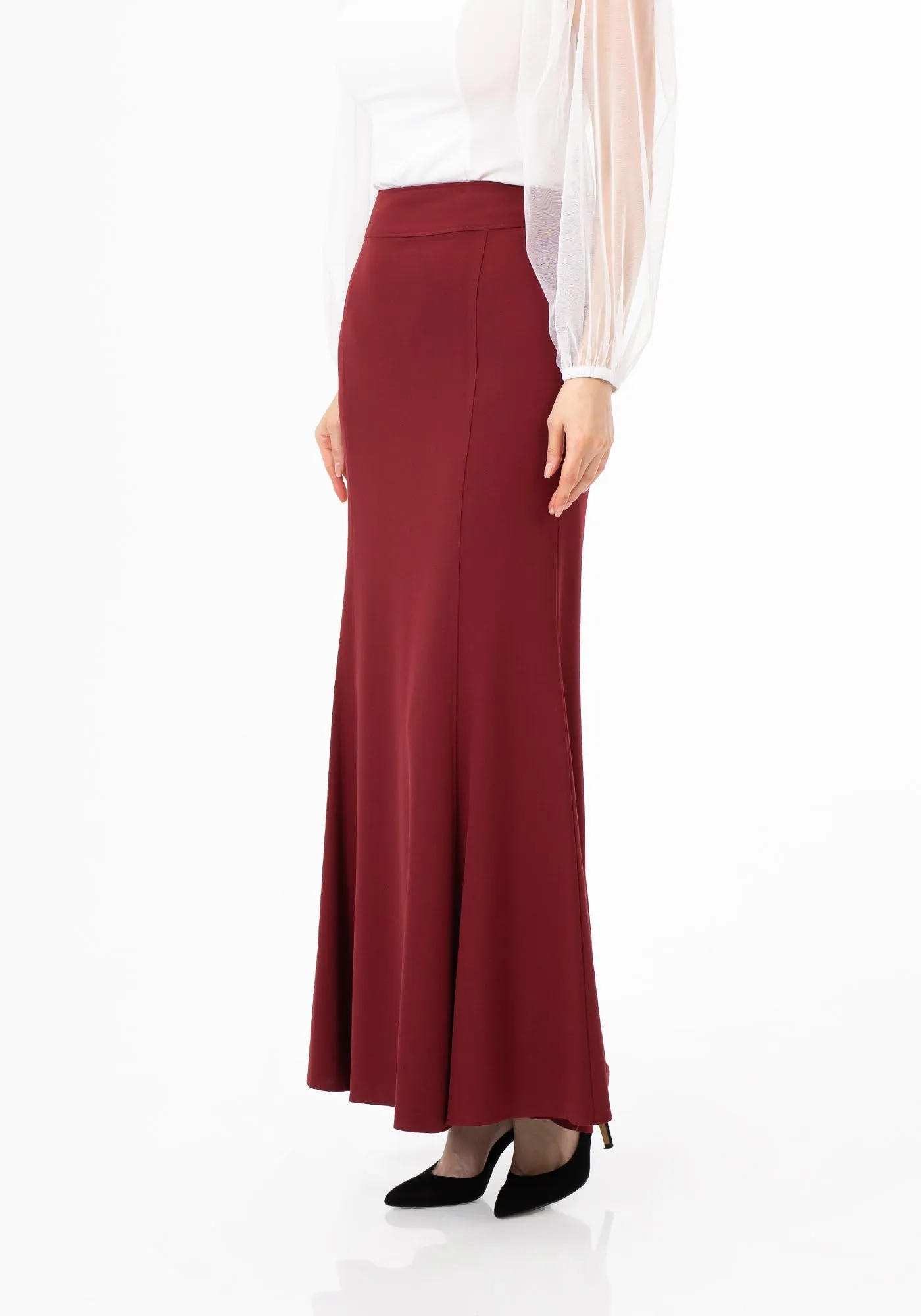 Burgundy Fishtail Maxi Skirt | Regular & Plus Size