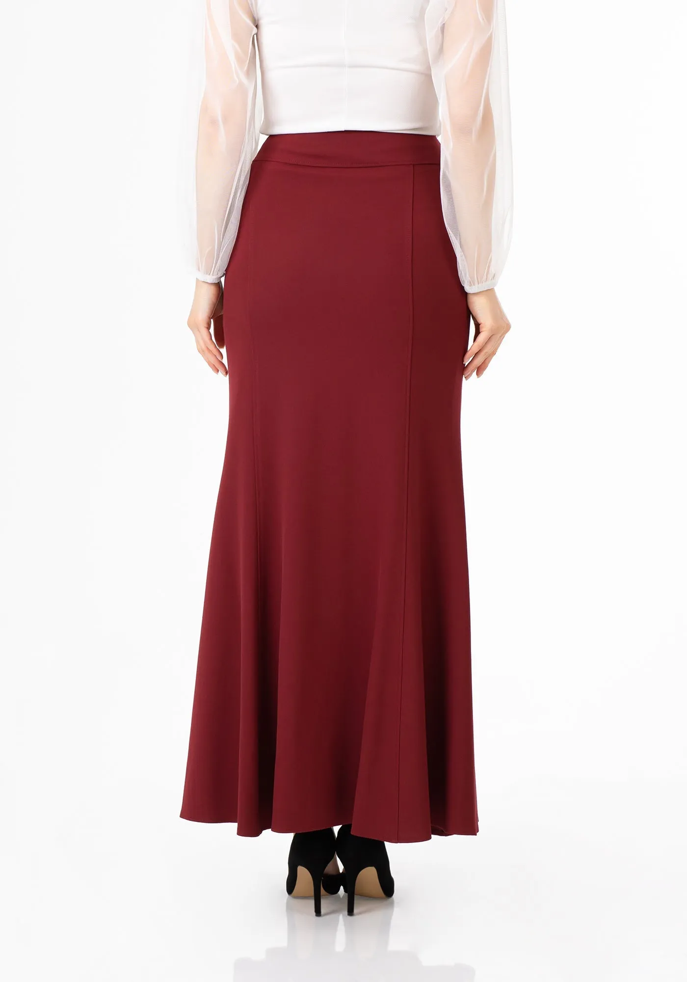 Burgundy Fishtail Maxi Skirt | Regular & Plus Size