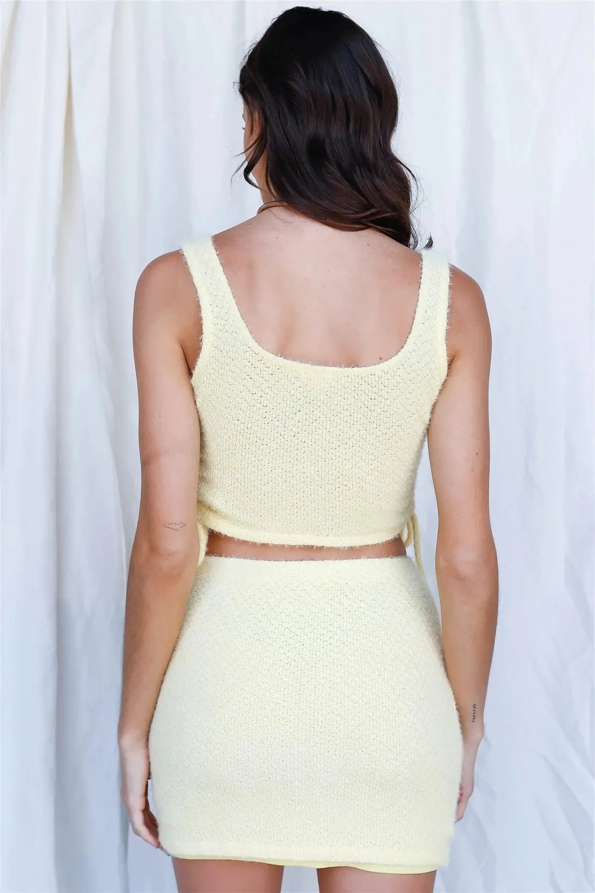 Butter Fuzzy Round Neck Sleeveless Top Mini Length Skirt Set /1-1-1