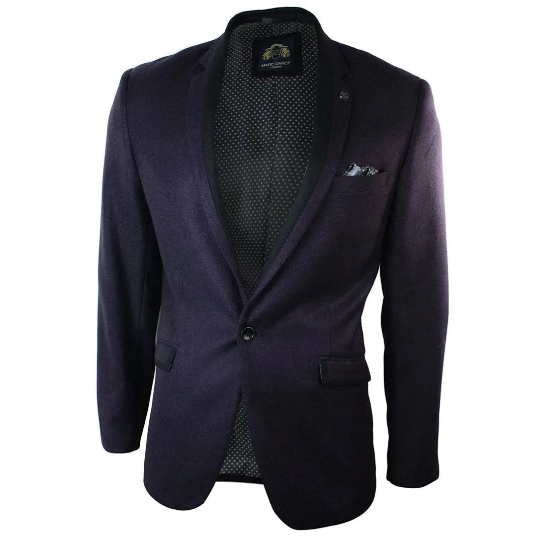 Carter - Men's Purple Herringbone Tweed Blazer Jacket Black Trim