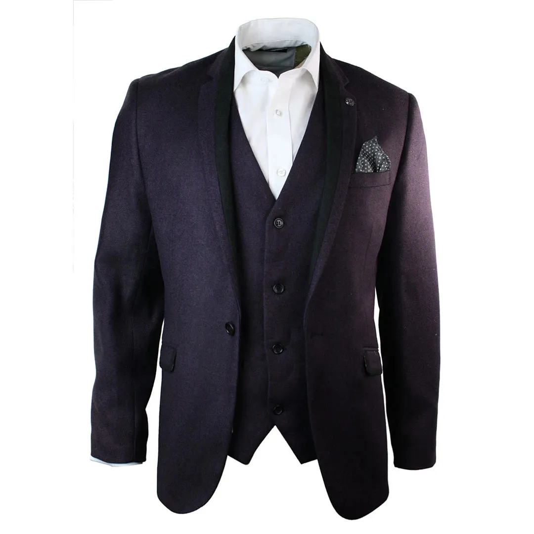 Carter - Men's Purple Herringbone Tweed Blazer Jacket Black Trim