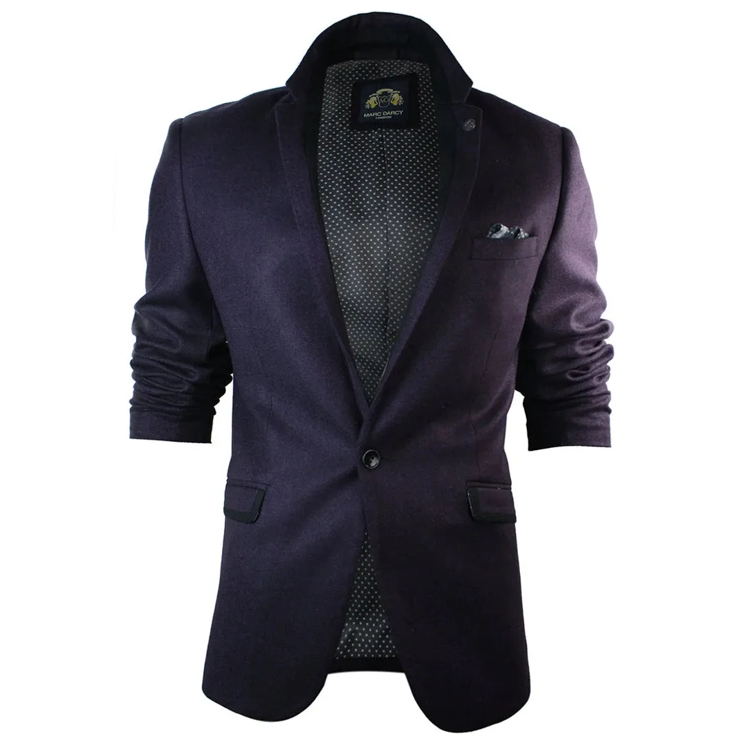 Carter - Men's Purple Herringbone Tweed Blazer Jacket Black Trim