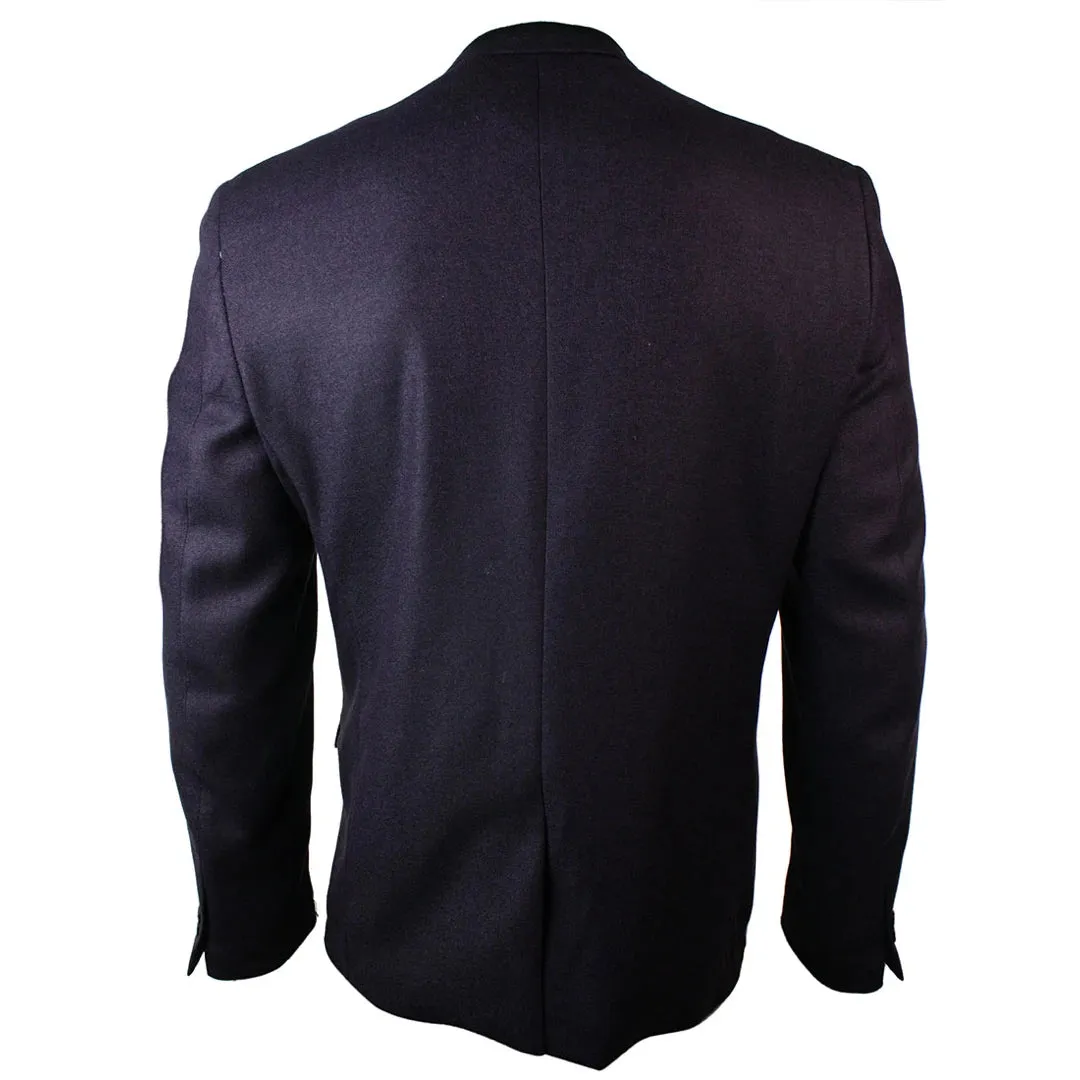 Carter - Men's Purple Herringbone Tweed Blazer Jacket Black Trim