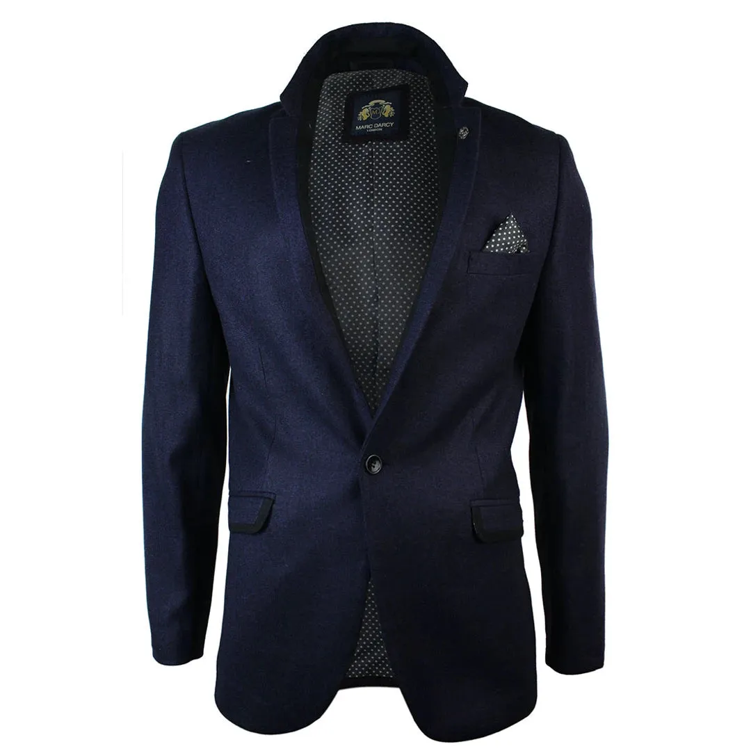 Carter - Men's Purple Herringbone Tweed Blazer Jacket Black Trim
