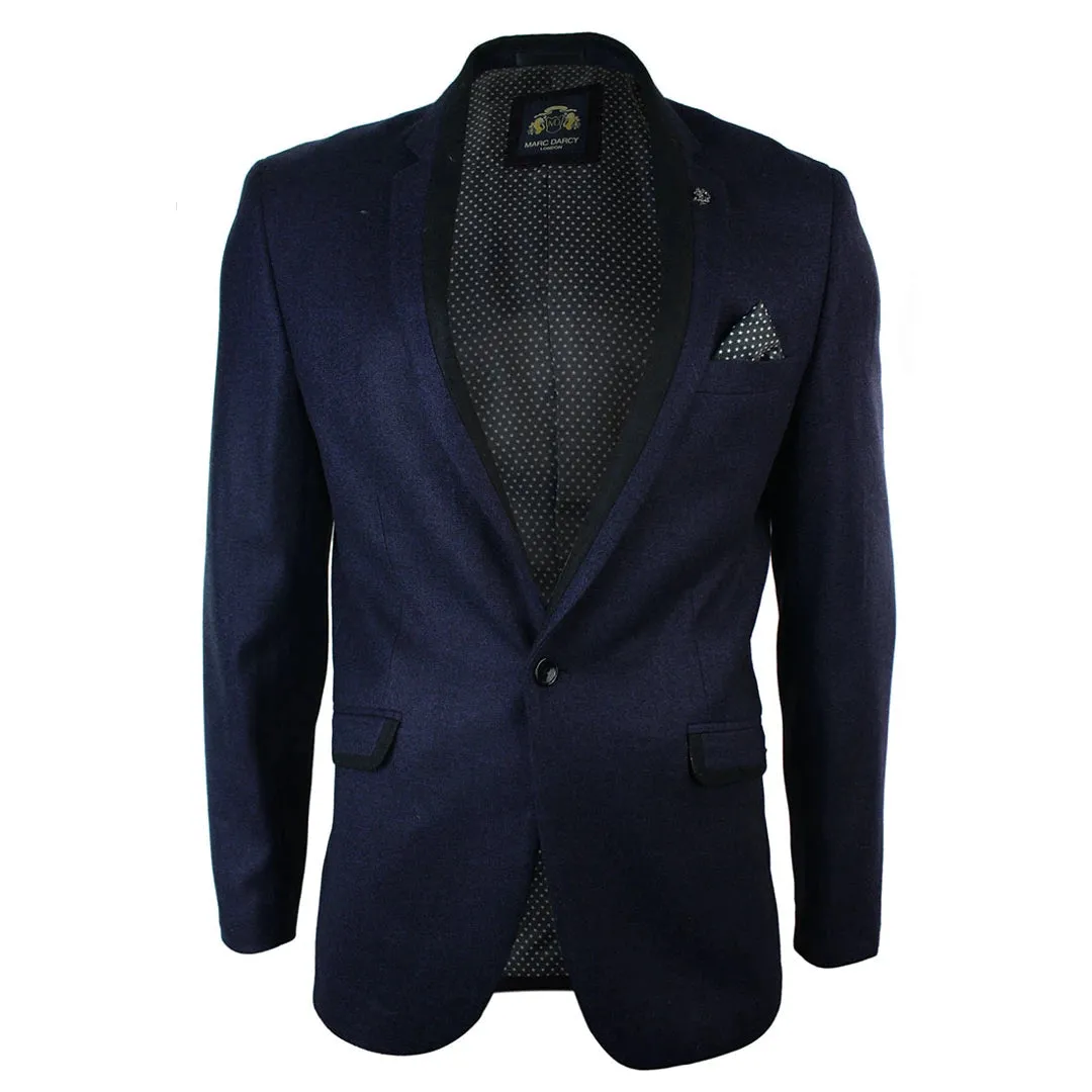 Carter - Men's Purple Herringbone Tweed Blazer Jacket Black Trim