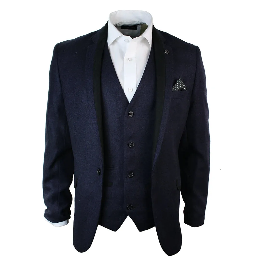 Carter - Men's Purple Herringbone Tweed Blazer Jacket Black Trim