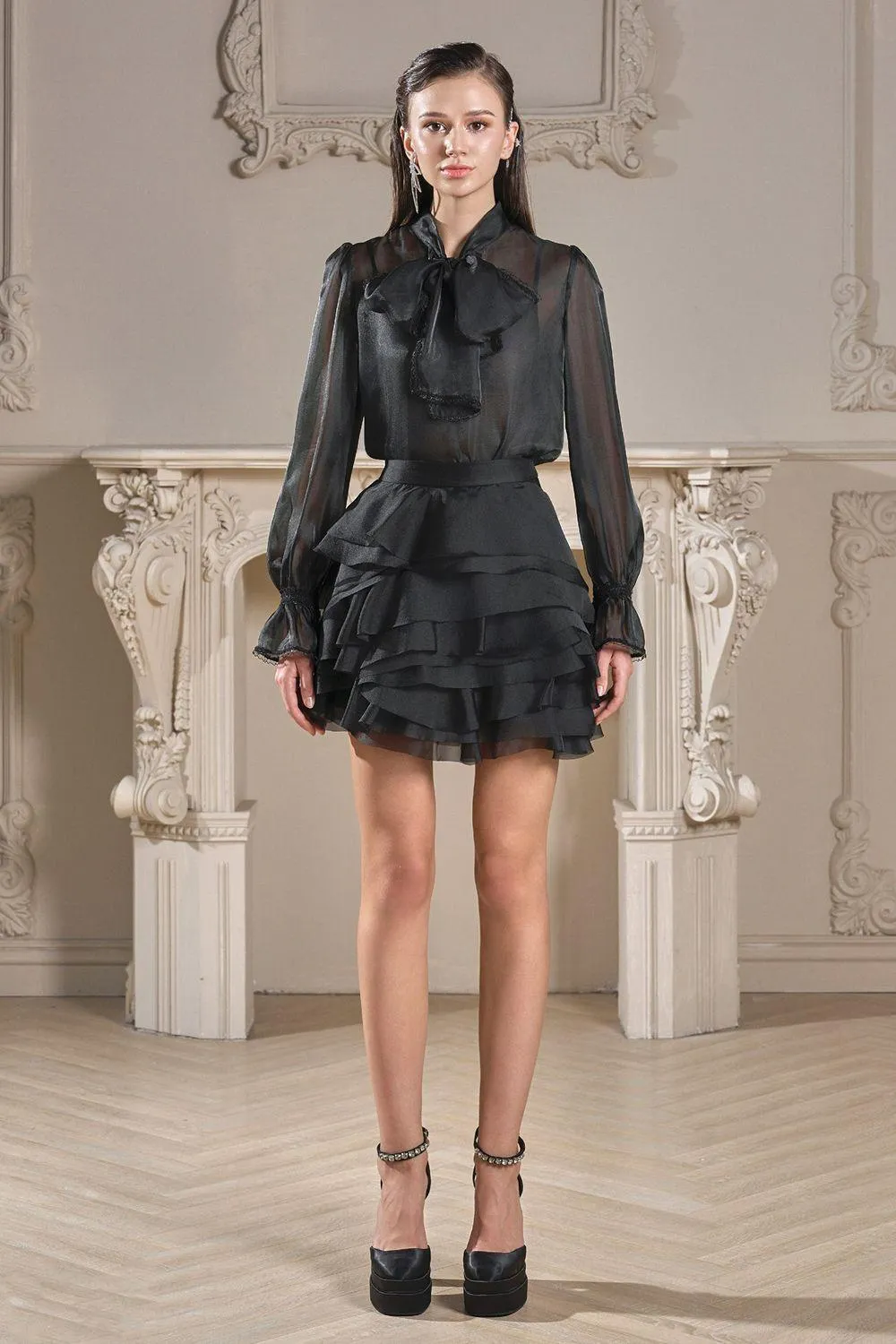 Chana A-line Ruffle Layer Organza Mini Skirt