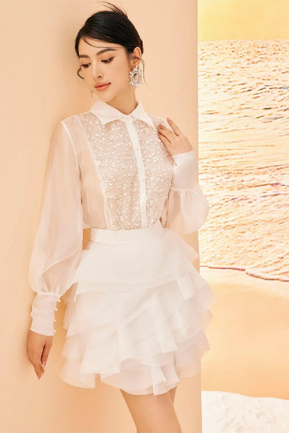 Chana A-line Ruffle Layer Organza Mini Skirt