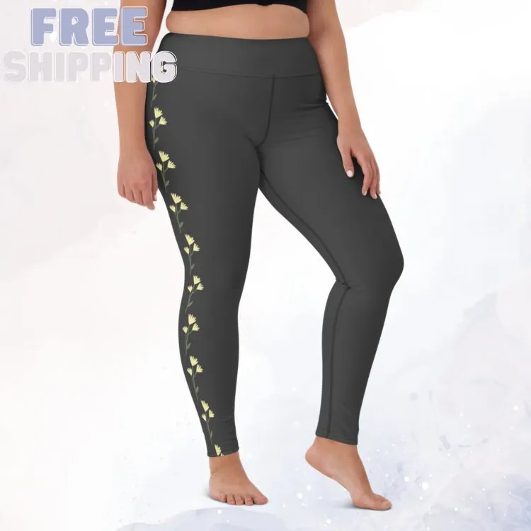 Cream Flower Grey Comfy Leggings