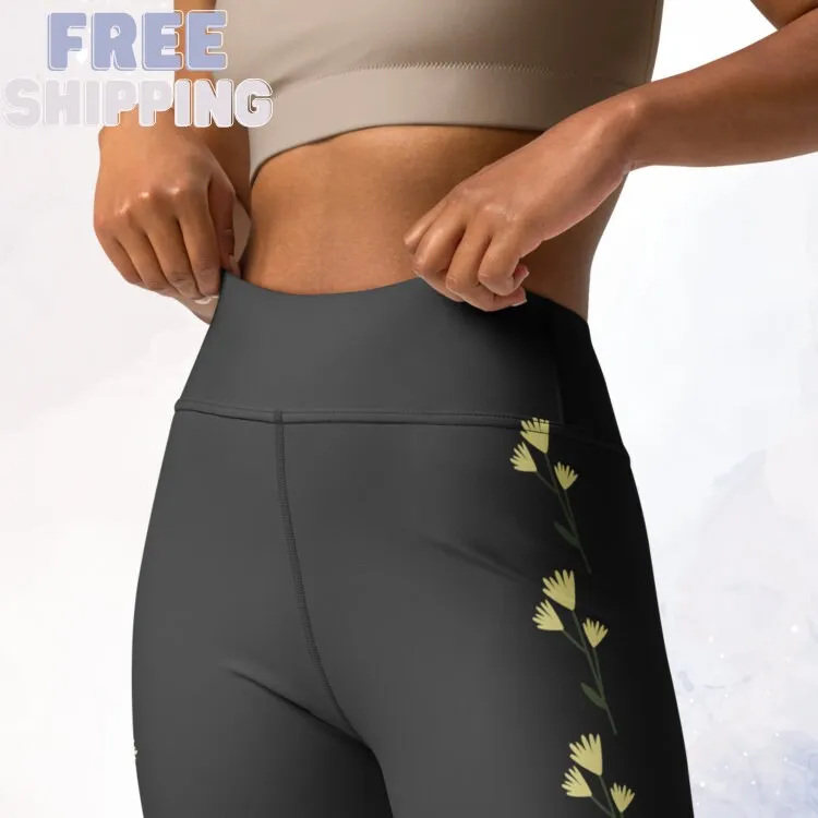 Cream Flower Grey Comfy Leggings