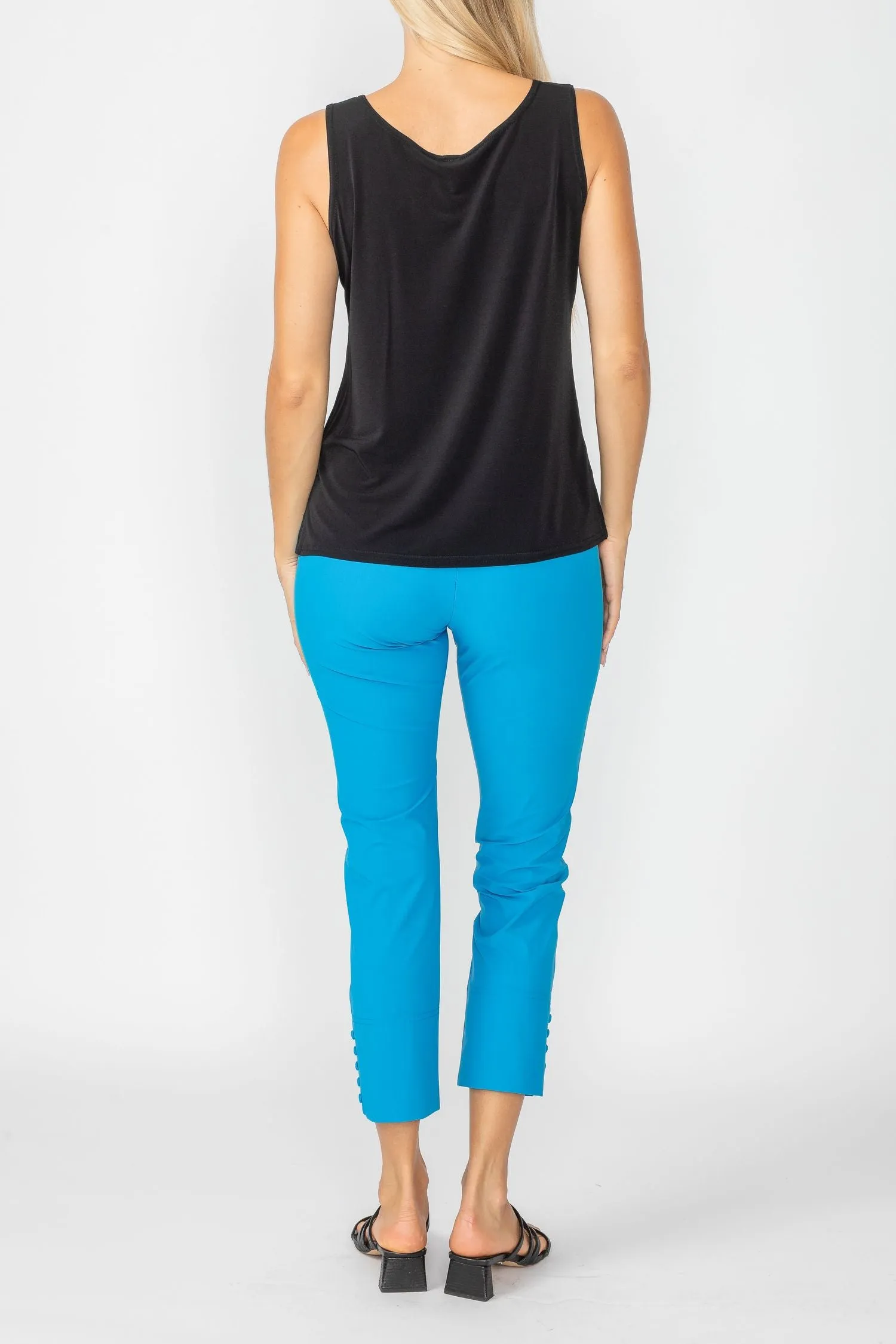 Denim Button Hem Slim Crops
