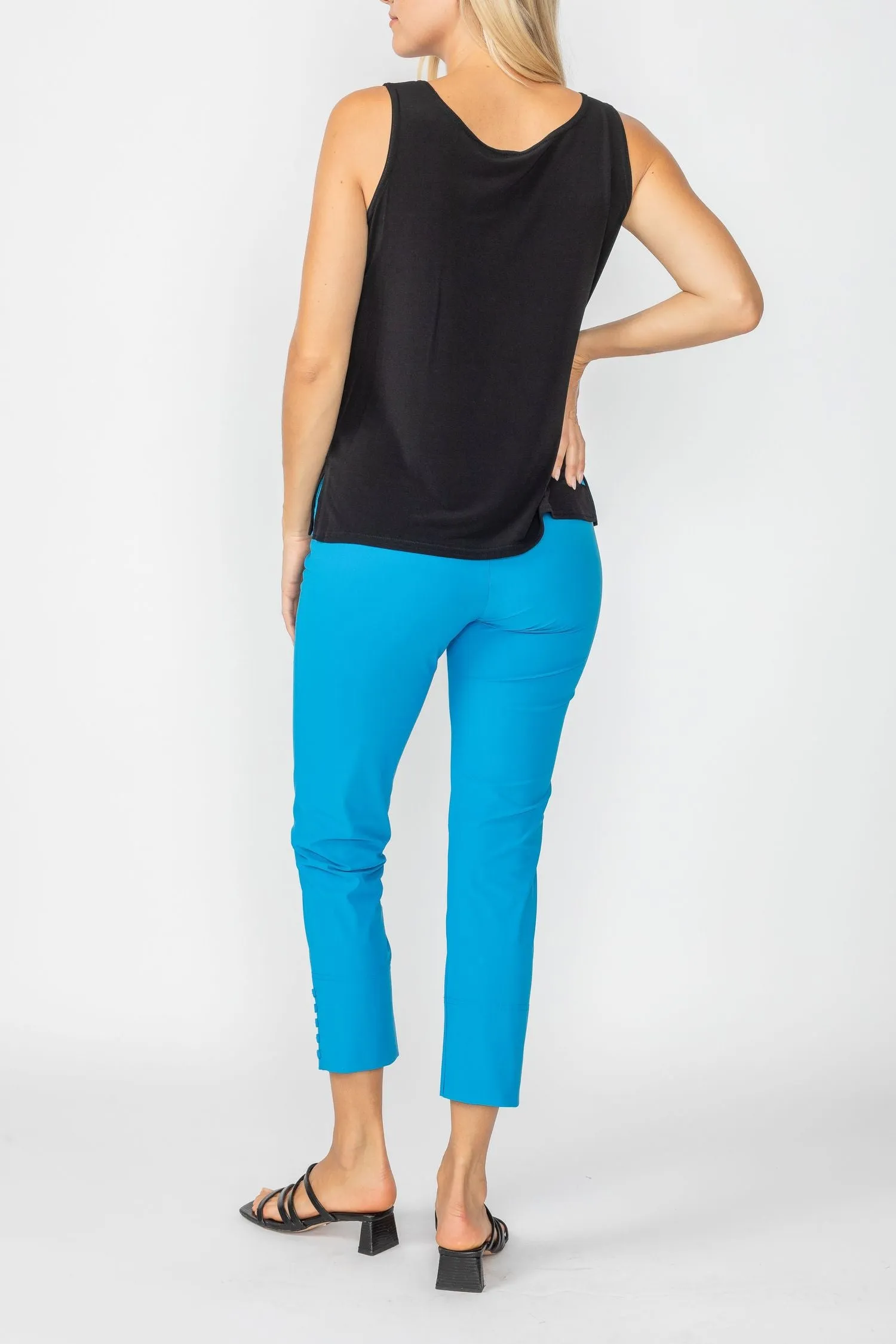Denim Button Hem Slim Crops