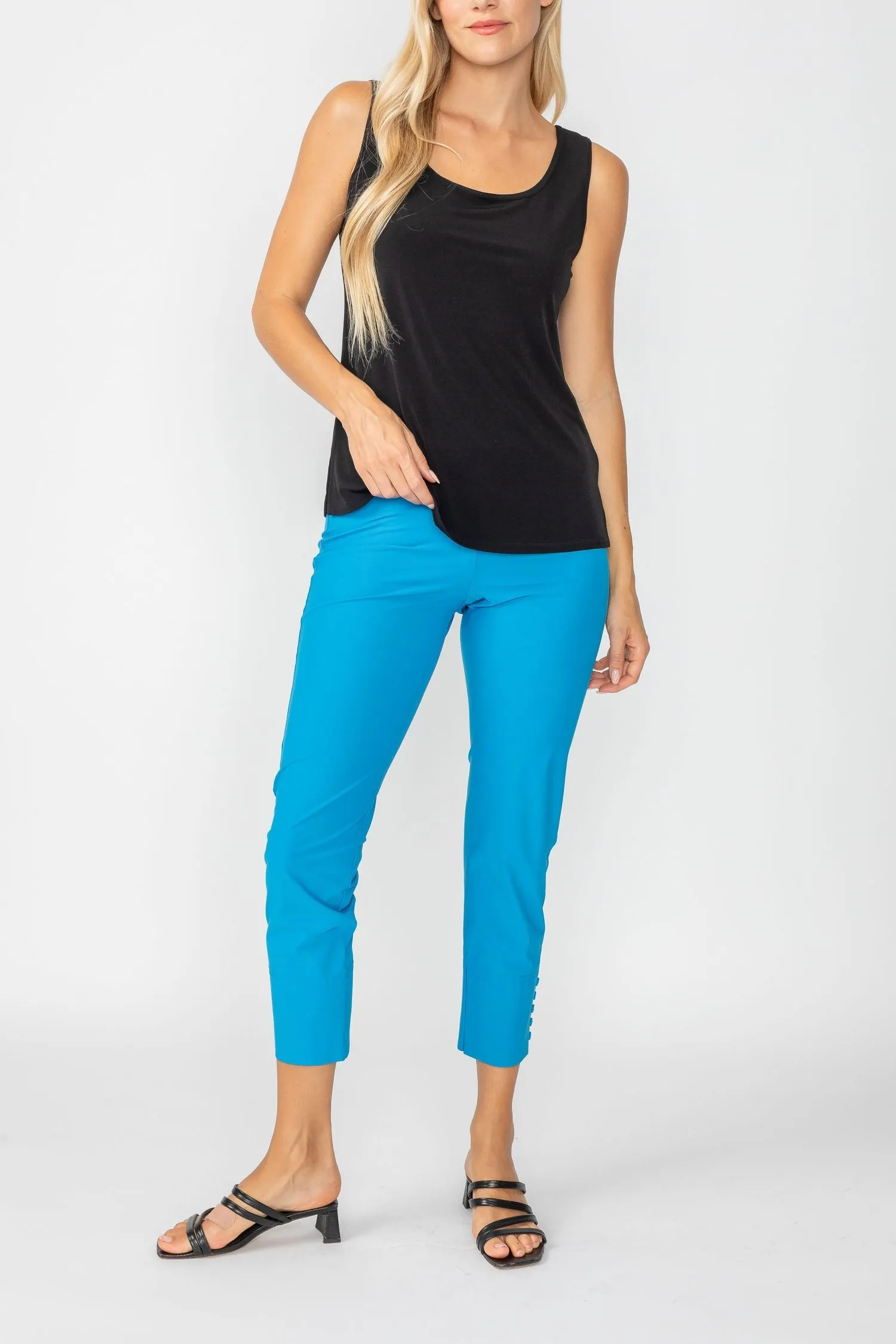 Denim Button Hem Slim Crops
