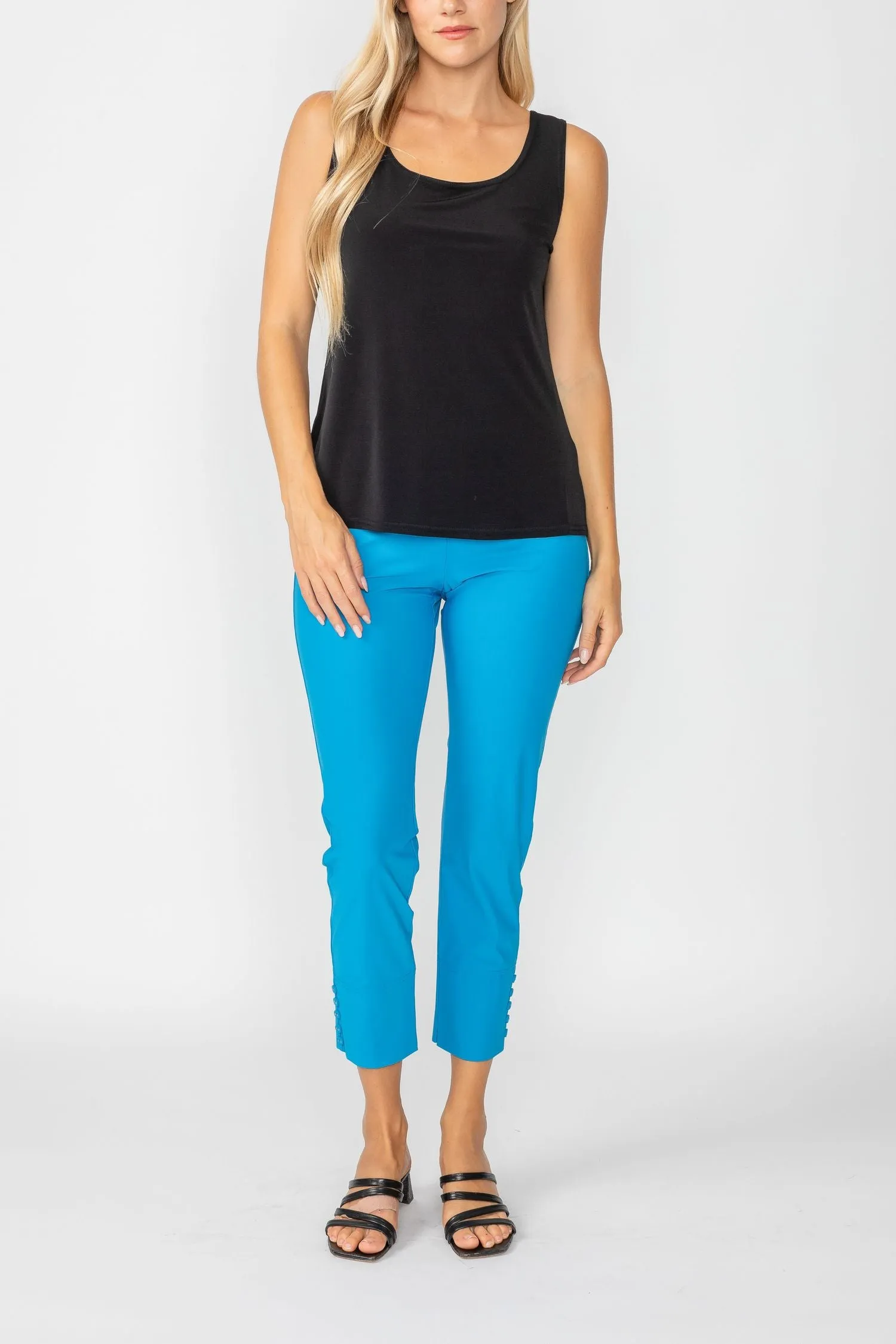 Denim Button Hem Slim Crops
