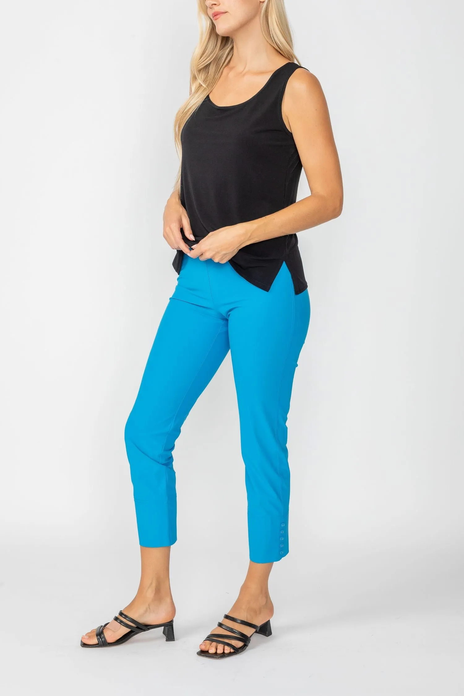 Denim Button Hem Slim Crops