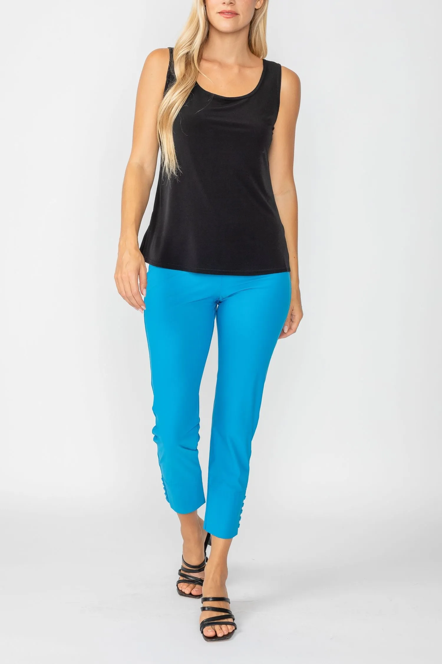 Denim Button Hem Slim Crops