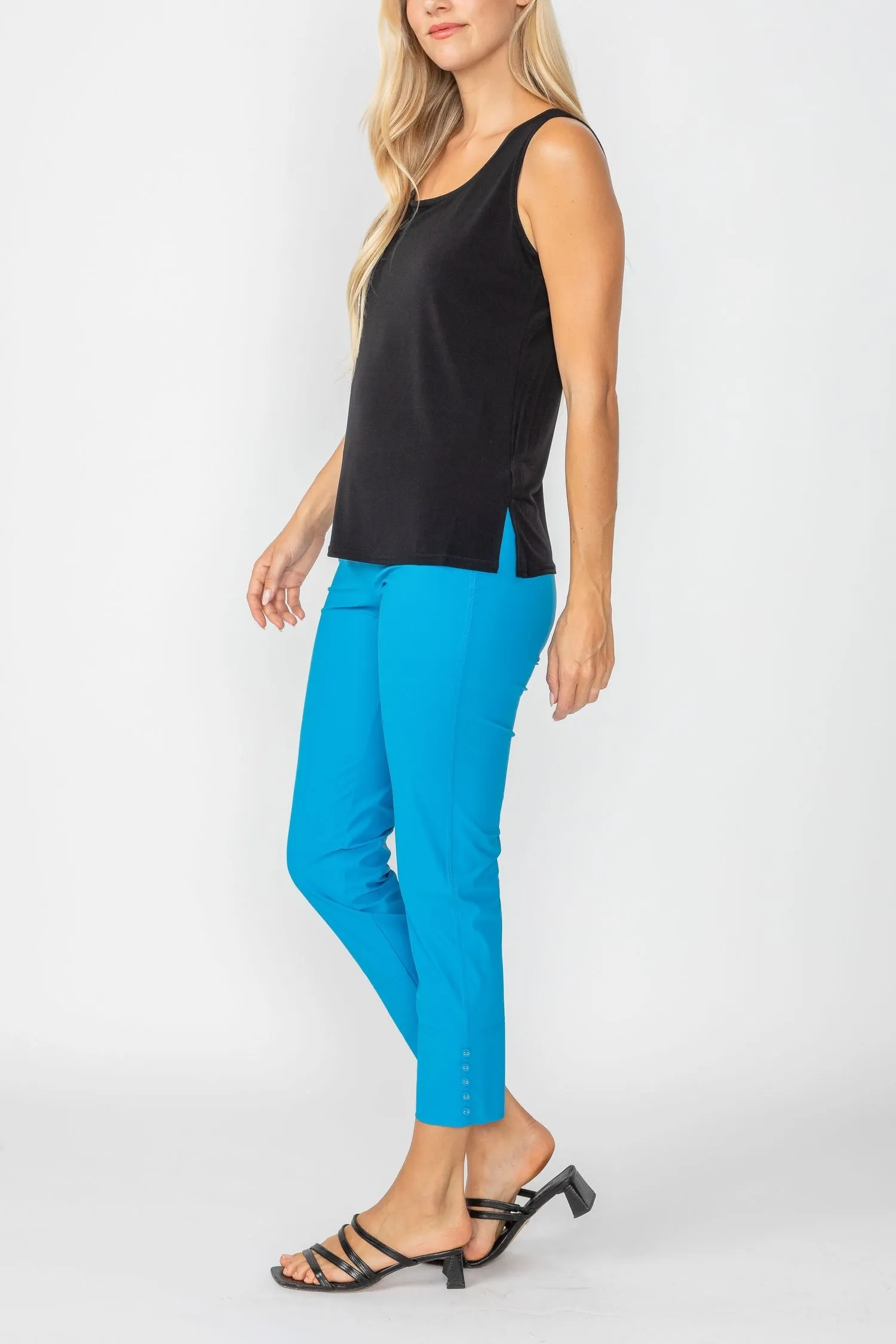 Denim Button Hem Slim Crops