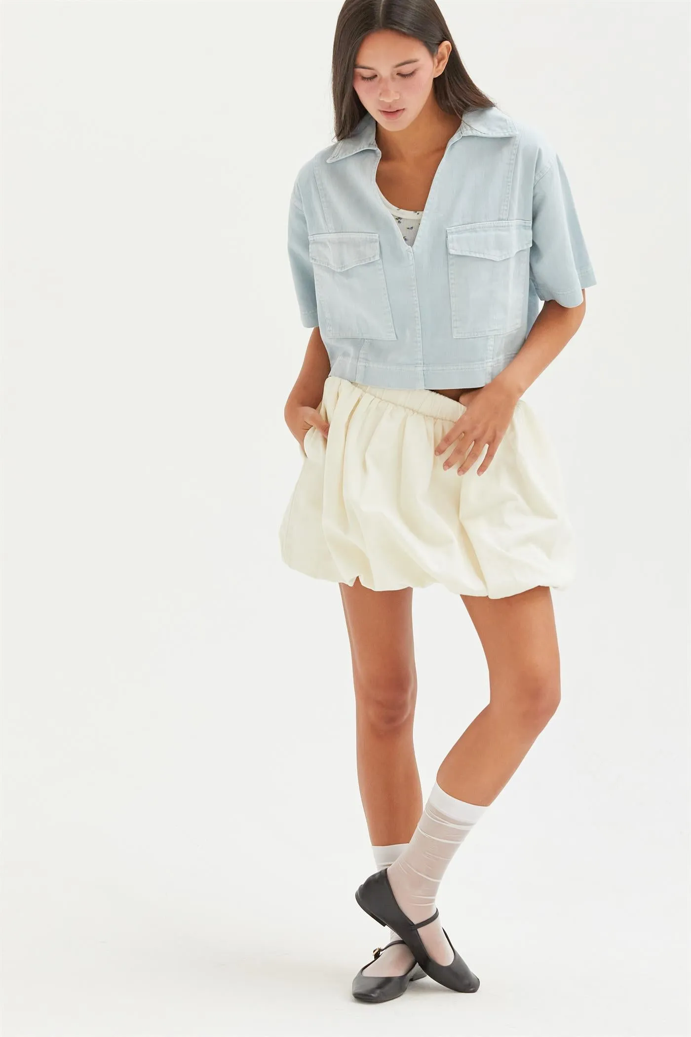 DZ25A799-Trendy High Waist Woven Bubble Skirt