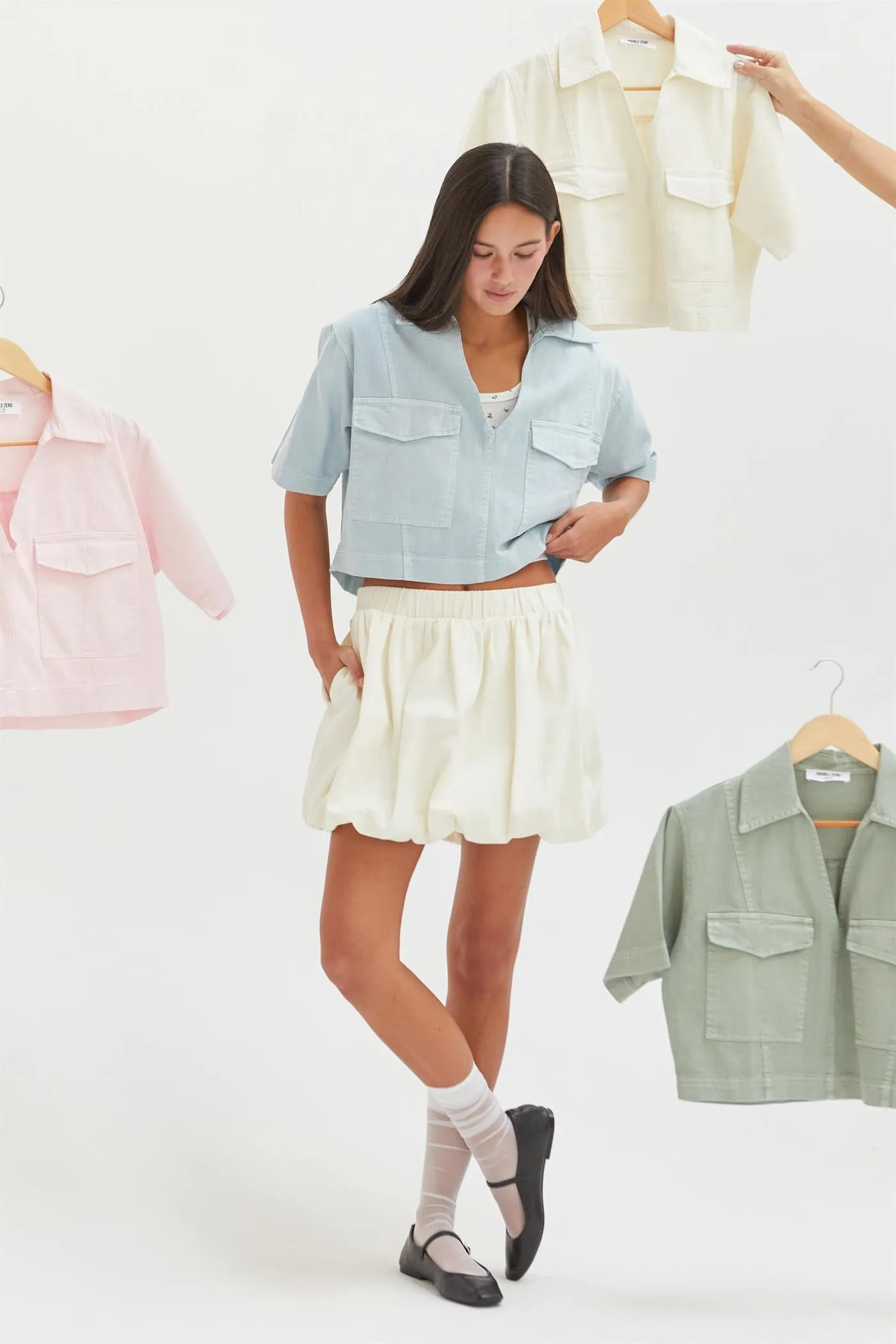 DZ25A799-Trendy High Waist Woven Bubble Skirt