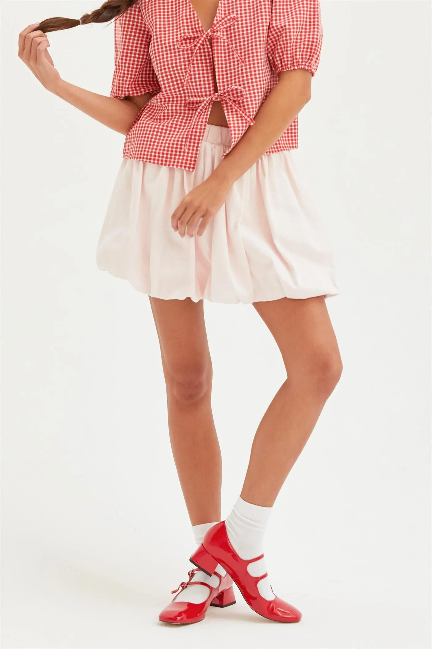 DZ25A799-Trendy High Waist Woven Bubble Skirt