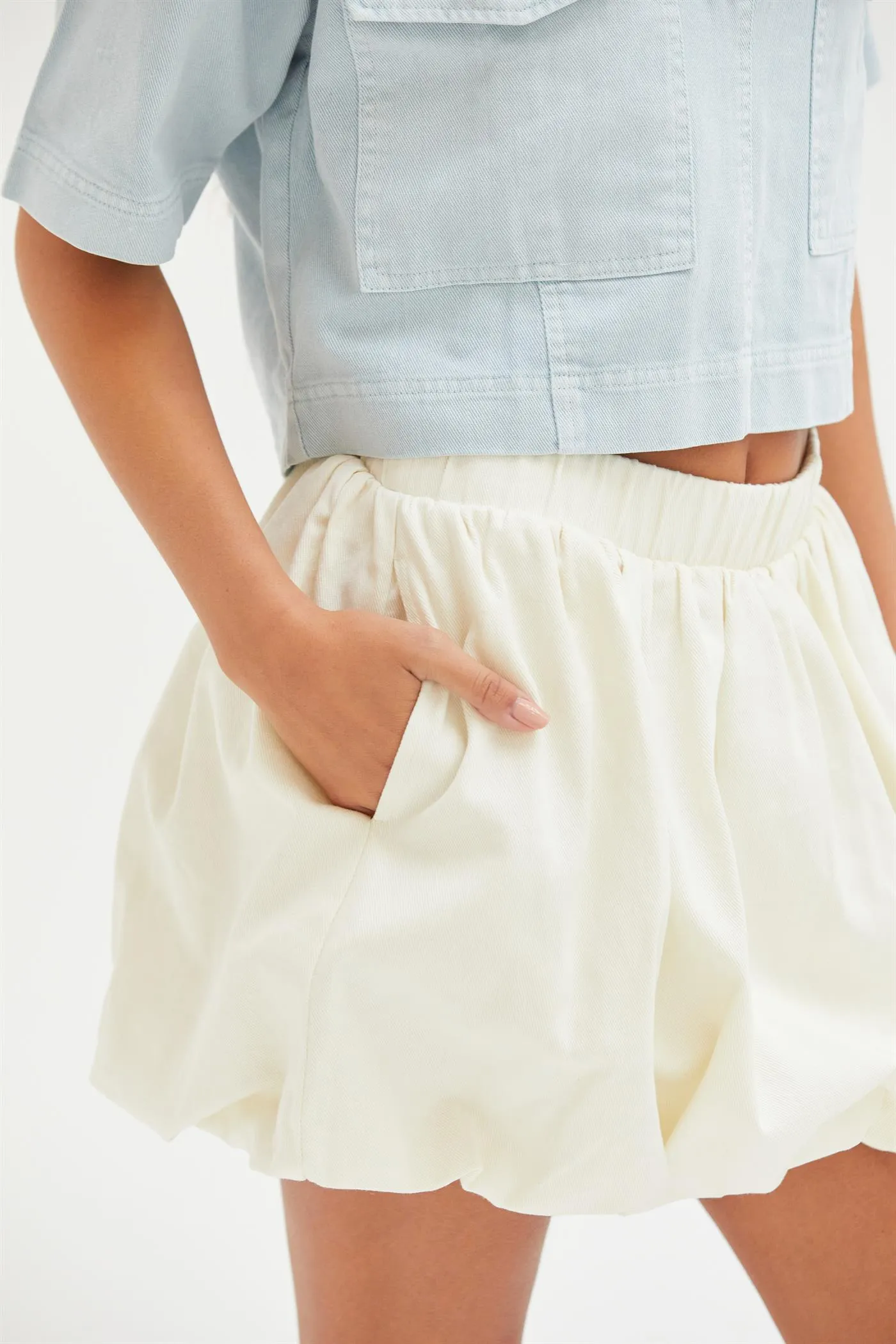 DZ25A799-Trendy High Waist Woven Bubble Skirt