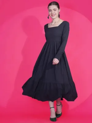 Elegant Black Fit and Flare Maxi Dress