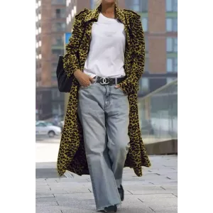 Elegant Leopard Collared Trench Coat for Luxury Fashion Enthusiasts