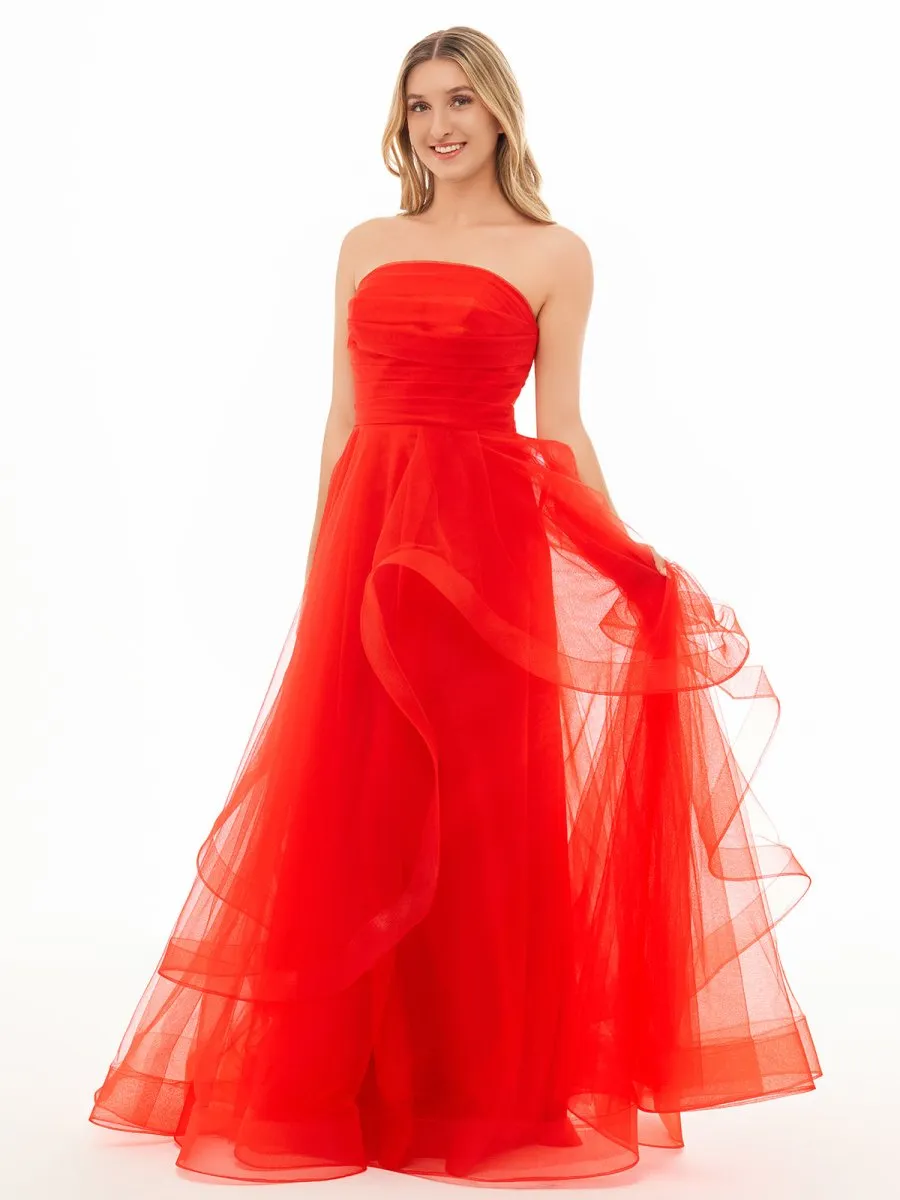 Elisa |Light Pink A Line Strapless Organza Prom Dress