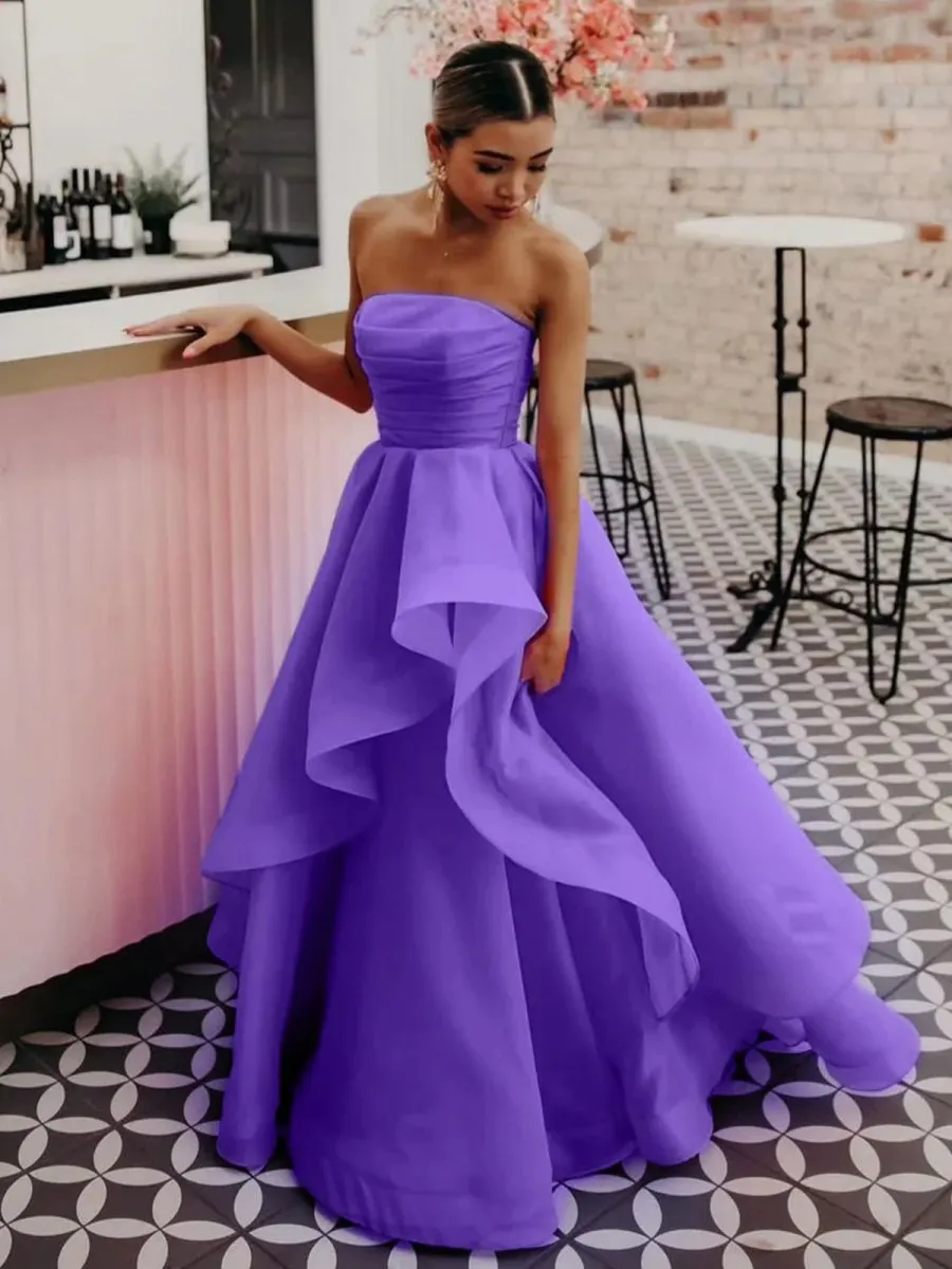 Elisa |Light Pink A Line Strapless Organza Prom Dress
