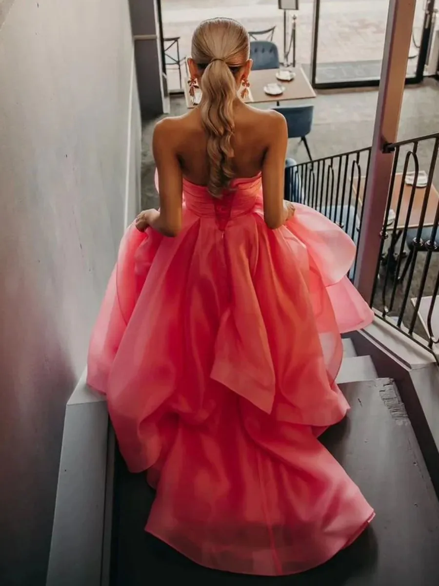Elisa |Light Pink A Line Strapless Organza Prom Dress