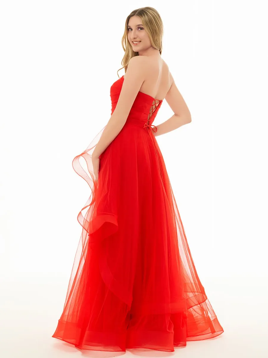 Elisa |Light Pink A Line Strapless Organza Prom Dress