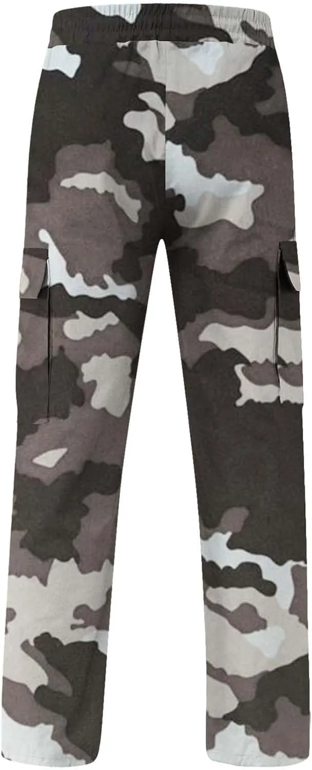 Finelylove Cargo Pants for Men Relaxed Fit Casual Camo Pants Lightweight Straight Cargo Sweatpants Outdoor Hiking Jogger