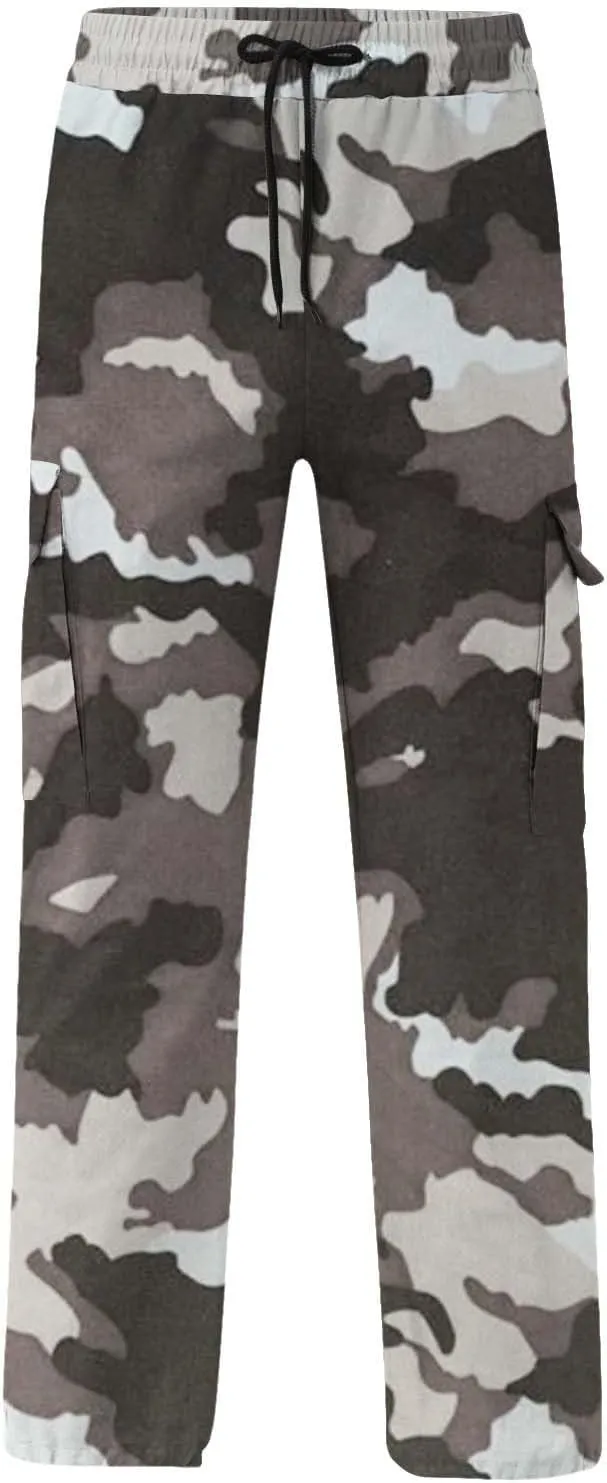 Finelylove Cargo Pants for Men Relaxed Fit Casual Camo Pants Lightweight Straight Cargo Sweatpants Outdoor Hiking Jogger