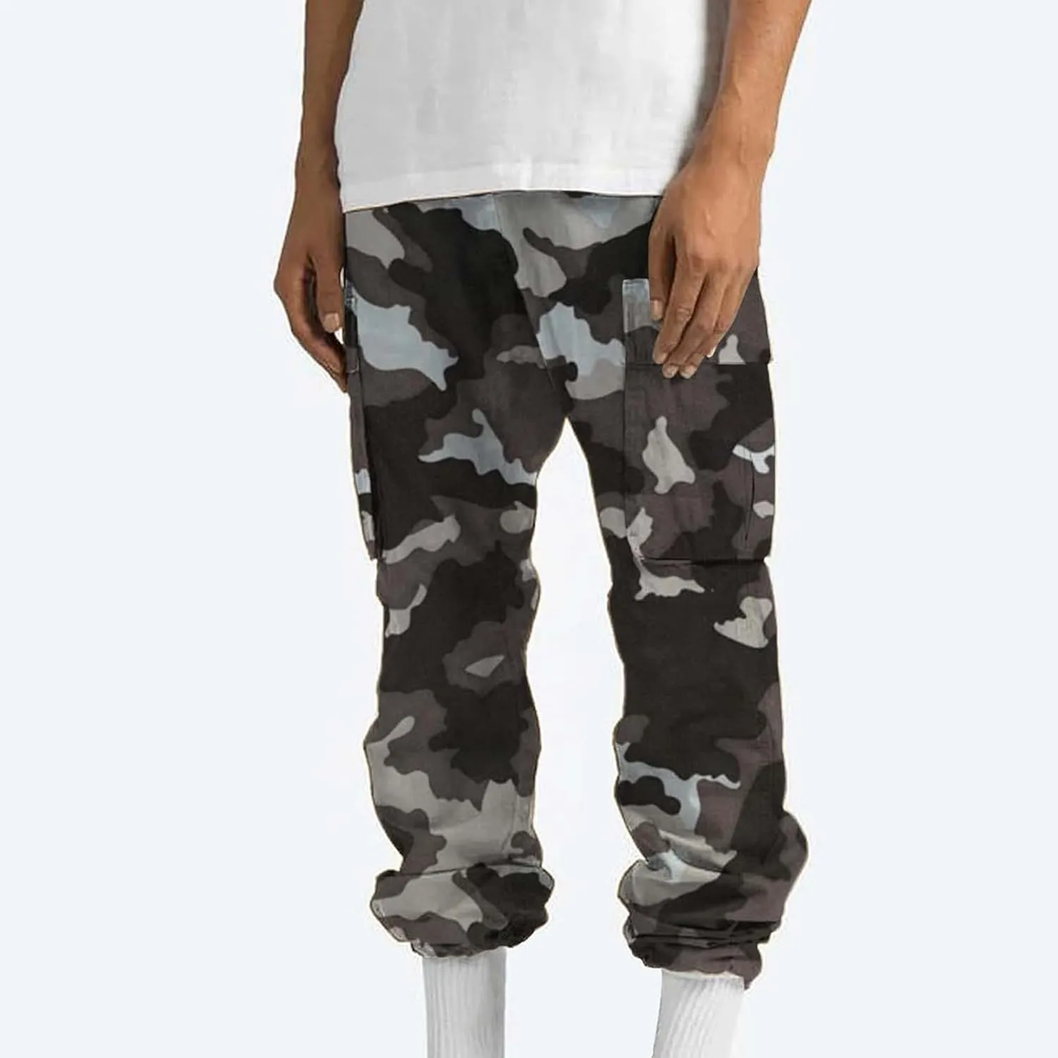 Finelylove Cargo Pants for Men Relaxed Fit Casual Camo Pants Lightweight Straight Cargo Sweatpants Outdoor Hiking Jogger