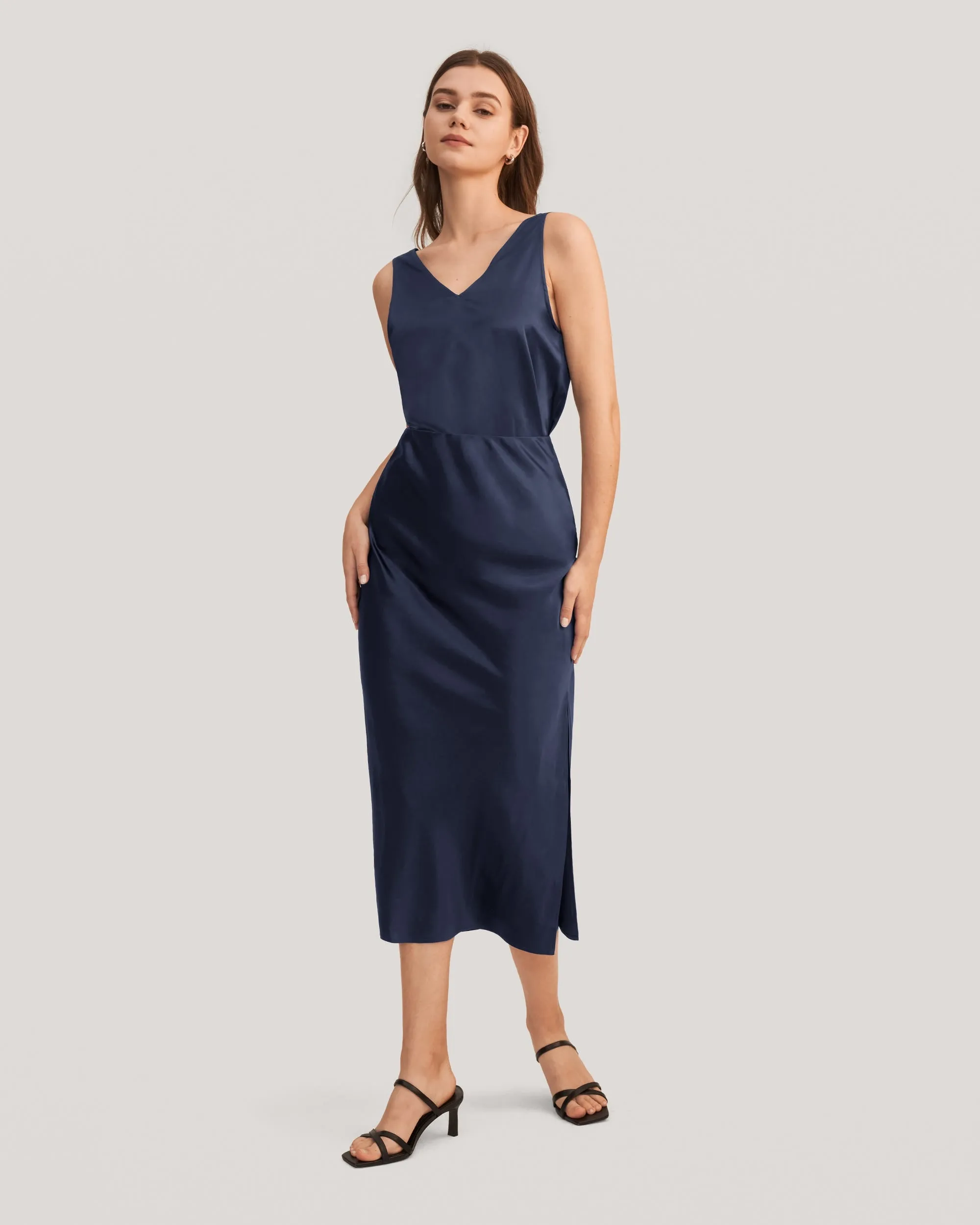 Flattering Side Slit Silk Midi Skirt