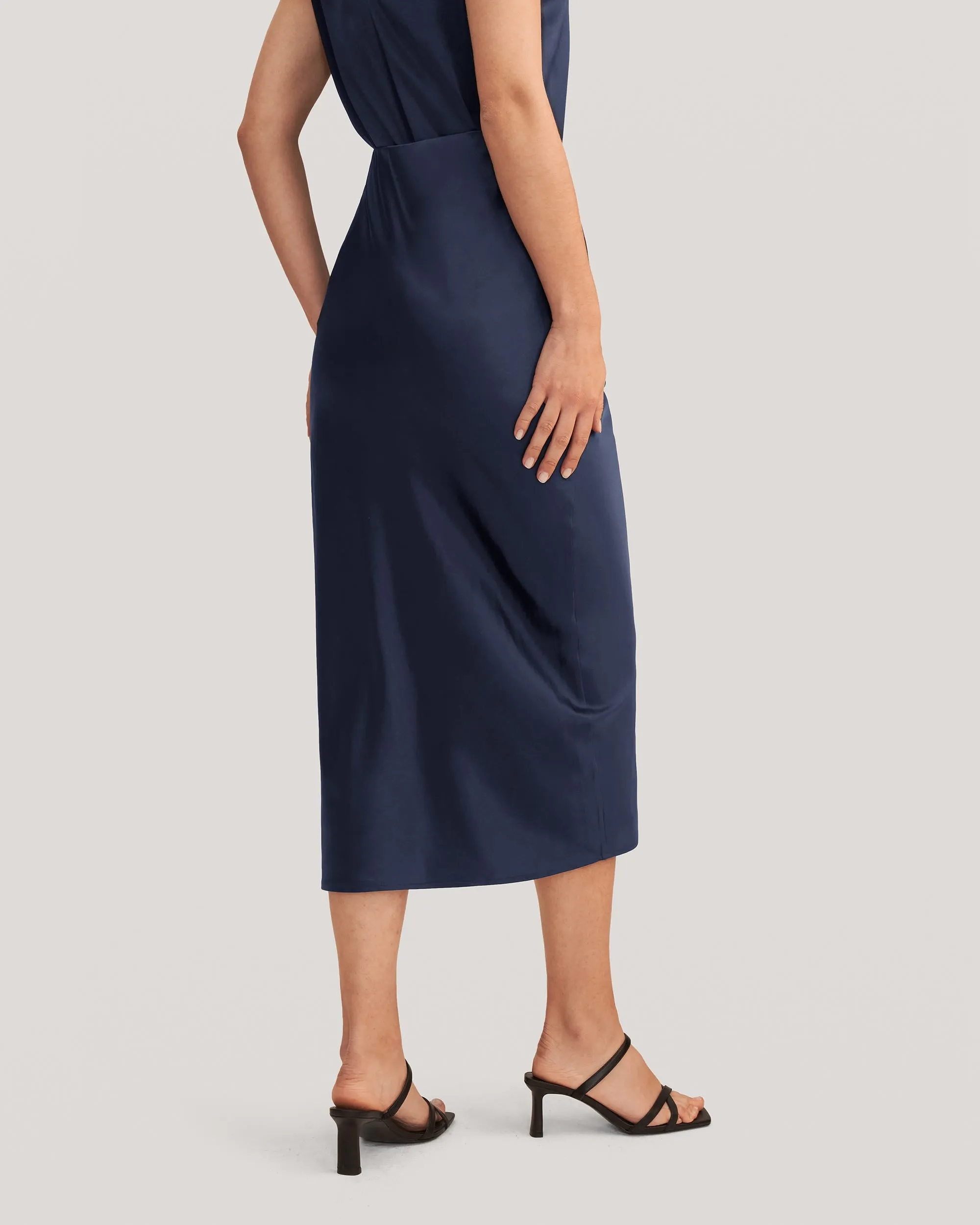 Flattering Side Slit Silk Midi Skirt
