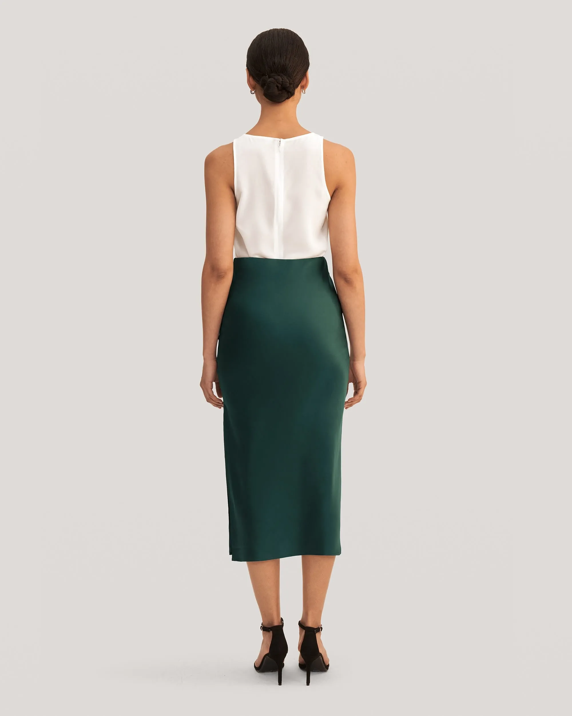 Flattering Side Slit Silk Midi Skirt