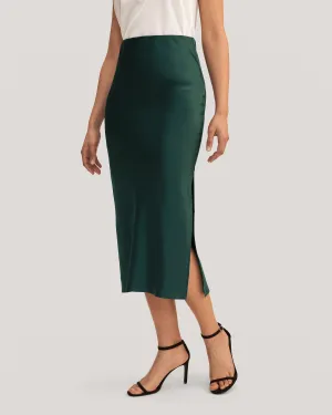 Flattering Side Slit Silk Midi Skirt
