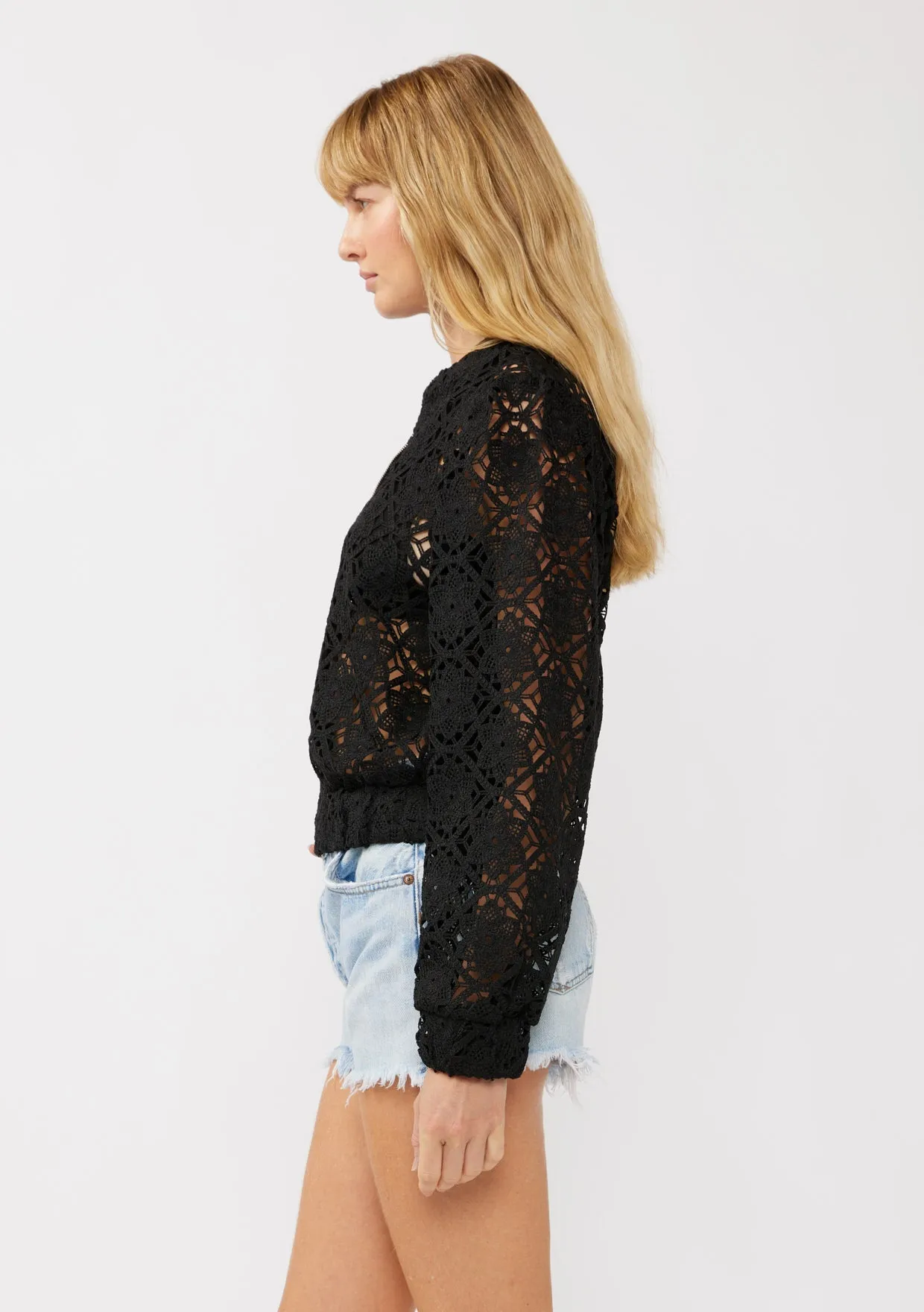Floral Crochet Lace Bomber Jacket