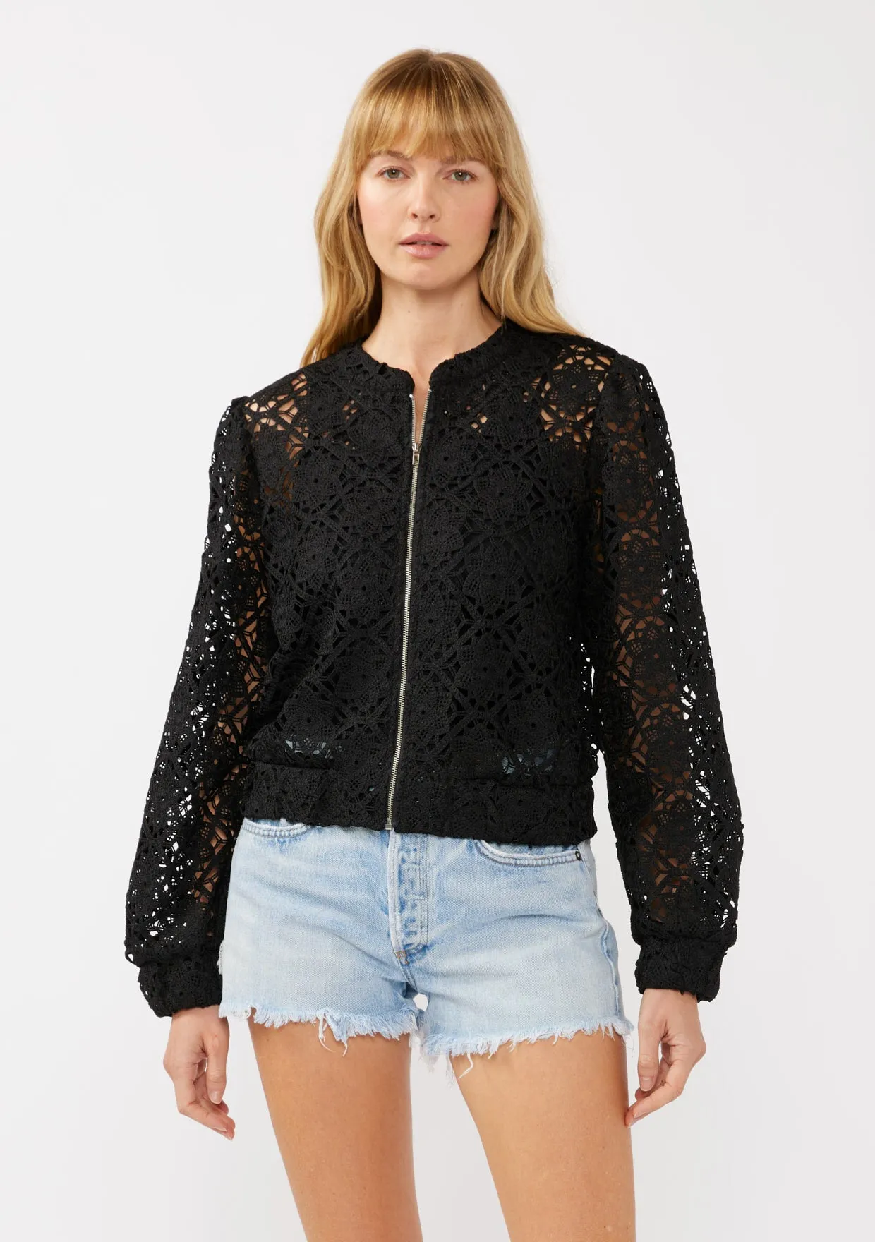 Floral Crochet Lace Bomber Jacket