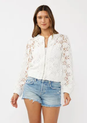 Floral Crochet Lace Bomber Jacket