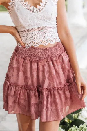 Floral Jacquard Smocked Mini Skirt